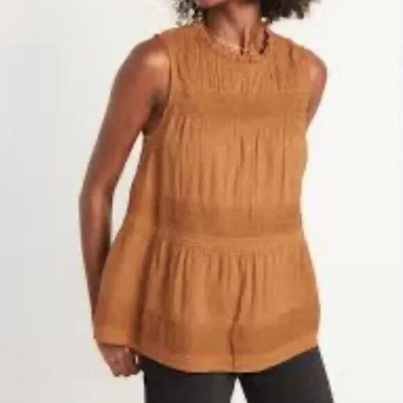 Old Navy Cotton Blend Brown Sleeveless Embroidered Swing Blouse, Size XXL - Picture 2 of 13